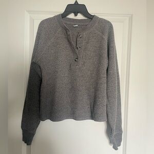 Old Navy Grey Thermal Henley Crop Top Sz XS